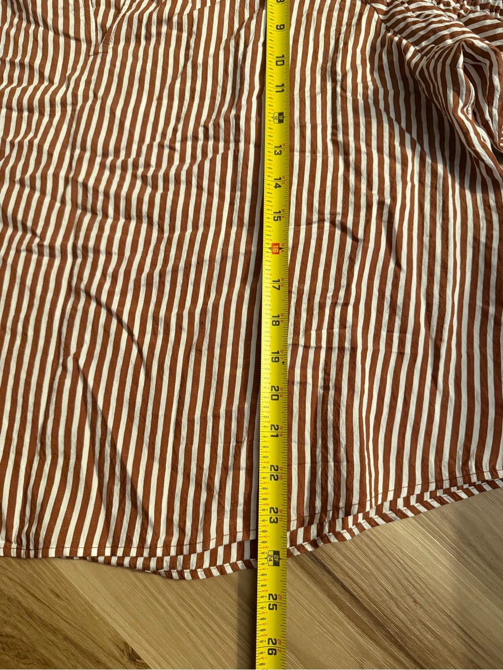 LOFT Women’s XL Rust White Stripe Tie Neck Peasant Blouse Ruched Sleeve Top - Picture 7 of 7
